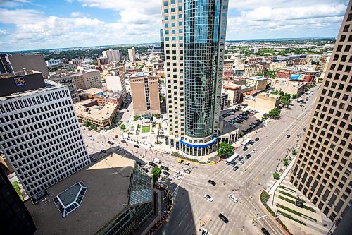 MIKAELA MACKENZIE / FREE PRESS

The view of Portage and Main from 333 Main St. on Wednesday, July 17, 2024. The MMF bought the two Bell MTS branded towers (and a parking lot) in downtown Winnipeg near Portage &amp; Main. 

For Gabby story.

