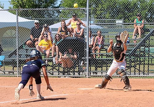 Tri-City Titans base runner Ariana Keller slides safely to the plate as Westman Magic catcher Brielle McGonigal tries to apply the tag during the under-13 western Canadian championship at the Ashley Neufeld Softball Complex on Thursday. (Perry Bergson/The Brandon Sun)
Aug. 1, 2024