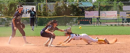 Westman Magic base runner Brielle McGonigal dives head-first into second base as Tri-City Titans shortstop Ariana Keller waits to catch the throw from the plate during the under-13 western Canadian championship at the Ashley Neufeld Softball Complex on Thursday. McGonigal was safe on the play and Westman won the game 15-7. (Perry Bergson/The Brandon Sun)
Aug. 1, 2024