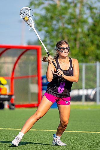 NIC ADAM / FREE PRESS
The Manitoba women's U19 field lacrosse team&#x2019;s Elle Garriock (8) practicing at Ralph Cantafio Soccer Complex Wednesday before the national women's U19 field lacrosse championship at Ralph Cantafio this weekend.
240731 - Wednesday, July 31, 2024.

Reporter: Josh