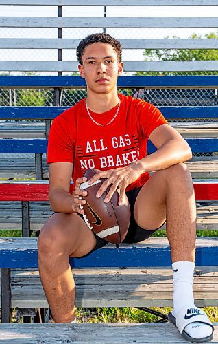 NIC ADAM / FREE PRESS
Winnipegger Ronan Johannson, pictured at the eagles football field Wednesday, will be playing football at Ivy League University of Pennsylvania.
240731 - Wednesday, July 31, 2024.

Reporter: