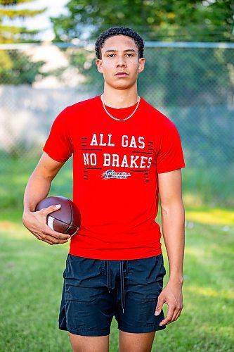 NIC ADAM / FREE PRESS
Winnipegger Ronan Johannson, pictured at the eagles football field Wednesday, will be playing football at Ivy League University of Pennsylvania.
240731 - Wednesday, July 31, 2024.

Reporter: