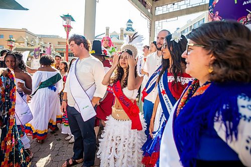 MIKAELA MACKENZIE / FREE PRESS

	
Ambassadors gather for the Folklorama kickoff at the Winnipeg Chinese Cultural and Community Centre on Thursday, Aug. 1, 2024. 

