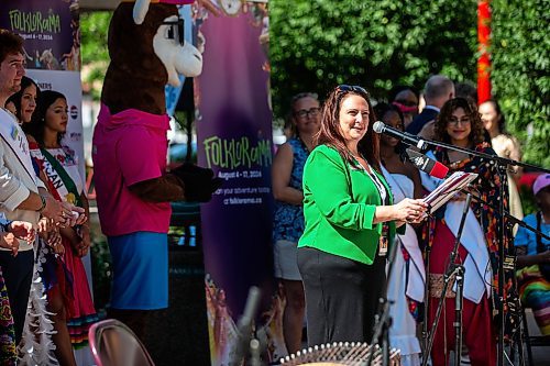 MIKAELA MACKENZIE / FREE PRESS
	

Executive director Teresa Cotroneo speaks at the Folklorama kickoff at the Winnipeg Chinese Cultural and Community Centre on Thursday, Aug. 1, 2024. 

