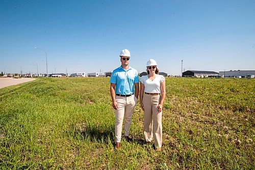 BROOK JONES / FREE PRESS
Stephen Kleysen (right), 27, who is the vice-president of T2K Enterprises Ltd., and Shannon Kleysen, 27, who is the director of administration of T2K Enterprises are pictured in their McGillivrary Business Park in Oak Bluff, Man., Thursday, Aug. 1, 2024. The brother-sister duo, who are twins, are the children of T2K President Tom Kleysen. The McGillivray Business Park is continuing to expand as at least 20 businesses have been built or agreed to build on the 160 acres during the past two and a half years.