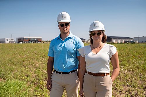 BROOK JONES / FREE PRESS
Stephen Kleysen (right), 27, who is the vice-president of T2K Enterprises Ltd., and Shannon Kleysen, 27, who is the director of administration of T2K Enterprises are pictured in their McGillivrary Business Park in Oak Bluff, Man., Thursday, Aug. 1, 2024. The brother-sister duo, who are twins, are the children of T2K President Tom Kleysen. The McGillivray Business Park is continuing to expand as at least 20 businesses have been built or agreed to build on the 160 acres during the past two and a half years.