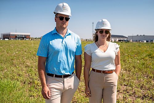 BROOK JONES / FREE PRESS
Stephen Kleysen (right), 27, who is the vice-president of T2K Enterprises Ltd., and Shannon Kleysen, 27, who is the director of administration of T2K Enterprises are pictured in their McGillivrary Business Park in Oak Bluff, Man., Thursday, Aug. 1, 2024. The brother-sister duo, who are twins, are the children of T2K President Tom Kleysen. The McGillivray Business Park is continuing to expand as at least 20 businesses have been built or agreed to build on the 160 acres during the past two and a half years.