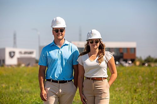 BROOK JONES / FREE PRESS
Stephen Kleysen (right), 27, who is the vice-president of T2K Enterprises Ltd., and Shannon Kleysen, 27, who is the director of administration of T2K Enterprises are pictured in their McGillivrary Business Park in Oak Bluff, Man., Thursday, Aug. 1, 2024. The brother-sister duo, who are twins, are the children of T2K President Tom Kleysen. The McGillivray Business Park is continuing to expand as at least 20 businesses have been built or agreed to build on the 160 acres during the past two and a half years.