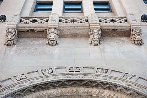 Ruth Bonneville / Free Press

ENT -  269 Main. 

Federal Building, aka Dominion Public Building, aka Victory Building, at 269 Main. 

Architecture type photos of elaborate building built in the 1930's. 

Outside photos.  entranceway, closeups of the bison heads, elevator doors and full exteriors.

For Alison's architecture series.

Aug 1st,  2024

