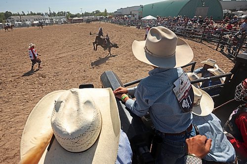 01082024
Young cowboys watch a competitor compete in the junior high bulls event at the first go-round of the 2024 Canadian High School Rodeo Finals at the Keystone Centre on Thursday. Approximately 250 contestants from across the country are competing in the finals, which wrap up Saturday.
(Tim Smith/The Brandon Sun)