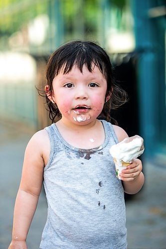 MIKAELA MACKENZIE / FREE PRESS

	
Two-year-old Secora Raven eats an ice cream after cooling down at the splash pad at The Forks on Thursday, Aug. 1, 2024. 

For heat story.