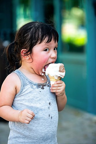 MIKAELA MACKENZIE / FREE PRESS

	
Two-year-old Secora Raven eats an ice cream after cooling down at the splash pad at The Forks on Thursday, Aug. 1, 2024. 

For heat story.