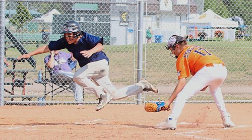 Prince Albert Astros pitcher Kylan Constant (17) tags out Cross Lake Warriors base runner Drake Scott and sends him flying as he attempted to score on a wild pitch at the western Canadian under-13 boys championship at the Ashley Neufeld Softball Complex on Friday afternoon. Scott was down for a while but stayed in the game. (Perry Bergson/The Brandon Sun)
Aug. 2, 2024