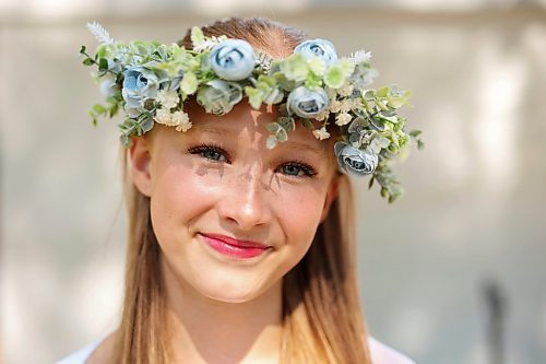 Lena Gabrush with the Rushnychok Ukrainian Folk Dance Association smiles after dancing in the lyrical solo female 13-15 years old category of the talent competition during the opening day of Canada's National Ukrainian Festival at Selo Ukraina south of Dauphin on Friday. The three-day event includes all manner of entertainment and celebration of Ukrainian culture. See more photos on Page A4. (Tim Smith/The Brandon Sun)