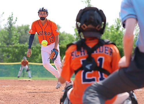 Prince Albert Astros pitcher Kylan Constant (17) throws to catcher Pryce Schrader (21) during their game against the Cross Lake Warriors at the western Canadian under-13 boys championship at the Ashley Neufeld Softball Complex on Friday afternoon. (Perry Bergson/The Brandon Sun)
Aug. 2, 2024