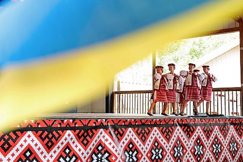 Dancers with the Rossdale Ukrainian School of Dance perform in the talent competition. (Tim Smith/The Brandon Sun)