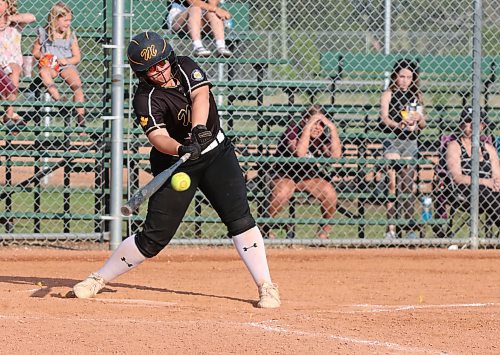 Westman Magic batter Quincy Haggarty gets the bat on the ball against the Langley Xtreme during the under-13 western Canadian championship at the Ashley Neufeld Softball Complex on Friday evening. (Perry Bergson/The Brandon Sun)
Aug. 2, 2024