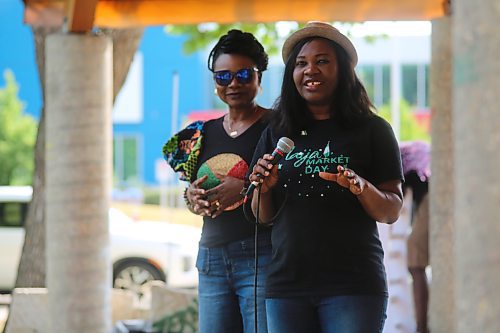 Abiodun Adetu speaks at the Naija Market Day Saturday morning. This is the first time the market, which aims to provide an authentic African market experience, has been hosted in Brandon--it was held in Winnipeg earlier this year. (Geena Mortfield/The Brandon Sun)