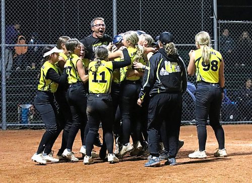 Moose Jaw Ice head coach Jeff Bauck, back left, and his players celebrate their victory over the Eastman Wildcats to win the under-13 girls western Canadian championship at the Ashley Neufeld Softball Complex on Sunday. (Perry Bergson/the Brandon Sun)
Aug. 6, 2024