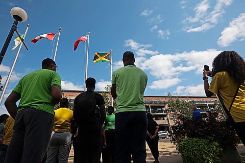 Green, gold and black were the standout colours as the Jamaican flag flies at Brandon City Hall on Tuesday. (Tim Smith/The Brandon Sun)