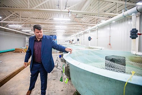 MIKAELA MACKENZIE / FREE PRESS

	
Sapphire Springs COO Doug Hotson shows the ponding tanks with one month old fry, which will be future broodstock, in their temporary facility as the new arctic char fish farm is constructed in the RM of Rockwood on Tuesday, Aug. 6, 2024. 

For Martin Cash story.