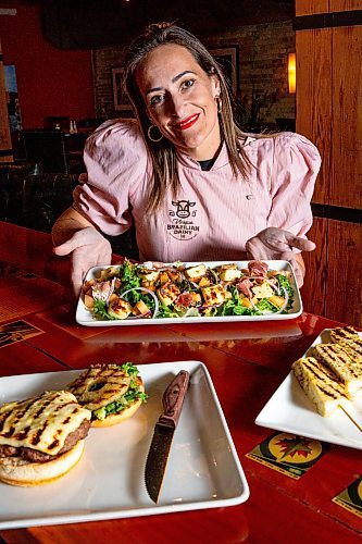 NIC ADAM / FREE PRESS
Brazilian cheese maker Fabiola Della Pria pictured alongside dishes using her Minas Frescal and BBGrill cheeses at Hermano&#x2019;s restaurant in the Exchange District Tuesday.
240806 - Tuesday, August 06, 2024.

Reporter: Dave