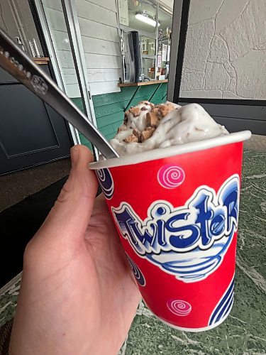 Carberry's Summer Shake Drive Inn owner Patti Hart says the most ordered item on her ice cream menu is a Twister made with vanilla soft serve and bits of Skor candy bar. While she can't fully explain it, Hart says it's a local favourite. (Matt Goerzen/The Brandon Sun)