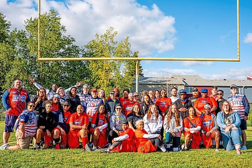 NIC ADAM / FREE PRESS
Members of the Winnipeg Wolfpack and the AFE All-Stars are photographed at the North Winnipeg Nomads Field Thursday afternoon.
240808 - Thursday, August 08, 2024.

Reporter: Zoe