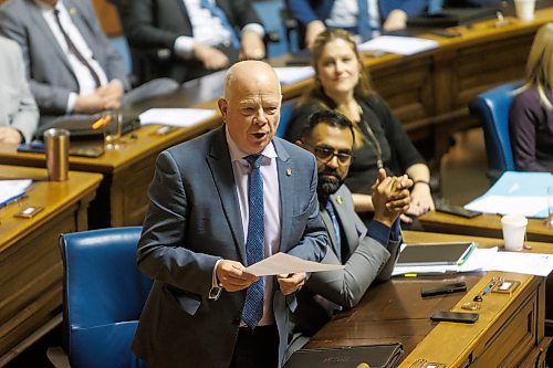 MIKE DEAL / WINNIPEG FREE PRESS Greg Nesbitt, PC MLA for Riding Mountain, speaks during question period in the Manitoba Assembly Chamber Thursday afternoon. 231130 - Thursday, November 30, 2023.