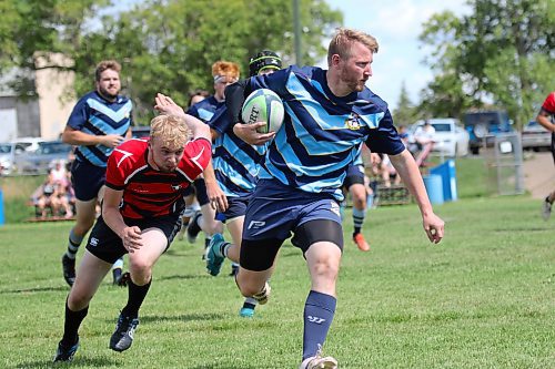 Brandon's Bryson McNish scored a pair of tries and kicked five converts in a 52-12 win over the Dauphin Mavericks in their Rugby Manitoba men's Division 2 game at John Reilly Field on Saturday. (Thomas Friesen/The Brandon Sun)