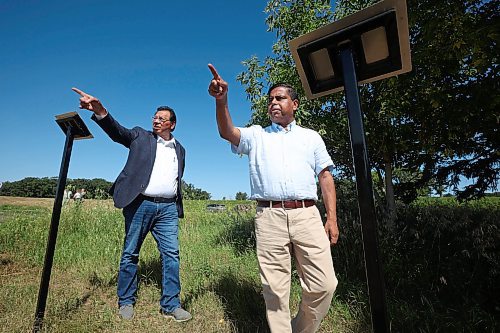 Sioux Valley Dakota Nation Chief Vince Tacan shows Crown-Indigenous Relations Minister Gary Anandasangaree around the site of the former Brandon Indian Residential School on Grand Valley Road on Monday. Anandasangaree was visiting Sioux Valley Dakota Nation as a follow-up to the federal government’s recent apology to the nine Dakota and Lakota First Nations in Canada and their members. (Tim Smith/The Brandon Sun)