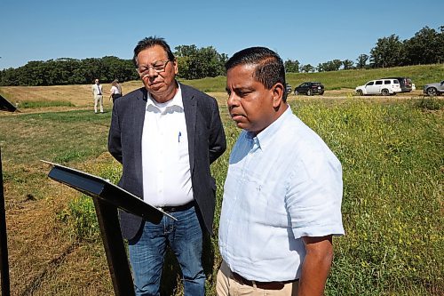 12082024
Sioux Valley Dakota Nation Chief Vince Tacan shows Crown-Indigenous Relations Minister Gary Anandasangaree around the site of the former Brandon Indian Residential School just west of Brandon along Grand Valley Road on Monday. Anandasangaree was visiting Sioux Valley Dakota Nation as a follow-up to federal government&#x2019;s recent apology to the 9 Dakota and Lakota First Nations in Canada and their members. (Tim Smith/The Brandon Sun)