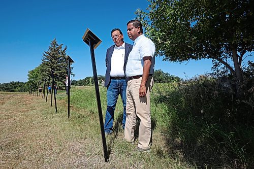 12082024
Sioux Valley Dakota Nation Chief Vince Tacan shows Crown-Indigenous Relations Minister Gary Anandasangaree around the site of the former Brandon Indian Residential School just west of Brandon along Grand Valley Road on Monday. Anandasangaree was visiting Sioux Valley Dakota Nation as a follow-up to federal government&#x2019;s recent apology to the 9 Dakota and Lakota First Nations in Canada and their members. (Tim Smith/The Brandon Sun)