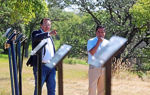 12082024
Sioux Valley Dakota Nation Chief Vince Tacan shows Crown-Indigenous Relations Minister Gary Anandasangaree around the site of the former Brandon Indian Residential School just west of Brandon along Grand Valley Road on Monday. Anandasangaree was visiting Sioux Valley Dakota Nation as a follow-up to federal government&#x2019;s recent apology to the 9 Dakota and Lakota First Nations in Canada and their members. (Tim Smith/The Brandon Sun)