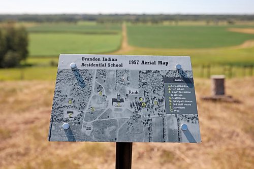 12082024
Informative placards tell the history of the Brandon Indian Residential School at the site of the former school just west of Brandon along Grand Valley Road. 
(Tim Smith/The Brandon Sun)