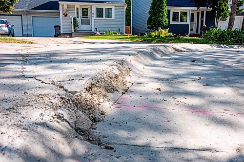 NIC ADAM / FREE PRESS
Potholes plague Greensboro Square in Waverley Heights pictured Tuesday afternoon. 
240813 - Tuesday, August 13, 2024.

Reporter: ?