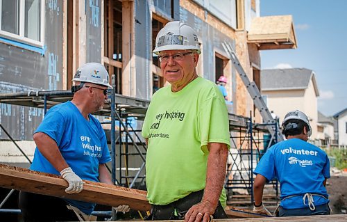 JOHN WOODS / FREE PRESS
Jerry Storie, volunteer leader at Habitat For Humanity, is photographed on a building site on Pandora Ave W Tuesday, August 13, 2024. Storie is a retired educator and former MLA.

Reporter: ken