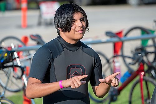 BROOK JONES / FREE PRESS
Brad Courchene, 17, who is from Sagkeeng First Nation, puts is pictured moments before the start of the Free Spirit Sprint Triathlon in Pinawa, Man., Sunday, Aug. 11, 2024.