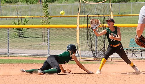 First baseman Mckenzie Masson of Oak Lake awaits the ball as Adi Henwood of Brandon dives back to the bag during a recent Team West practice at Ashley Neufeld Softball Complex as the team geared up for the Manitoba Summer Games in Dauphin. The softball component of the event begins today and ends Saturday. (Perry Bergson/The Brandon Sun)
Aug. 15, 2024