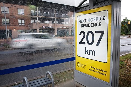 A Victoria Avenue bus stop just outside Superstore sports a poster from the Canadian Cancer Society as part of a campaign to advocate for the creation of a hospice in Brandon. (Matt Goerzen/The Brandon Sun)