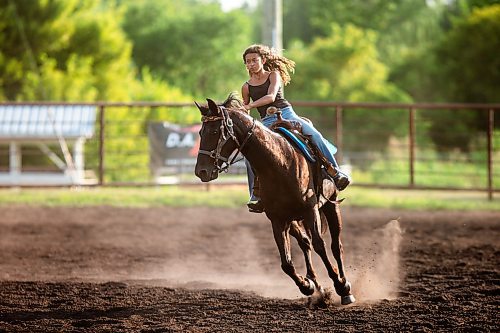 MIKAELA MACKENZIE / FREE PRESS

	
Ari Selman warms up at the Denim &amp; Dust Barrel Racing Series in Carman on Tuesday, Aug. 13, 2024.

For Mike McIntyre story.