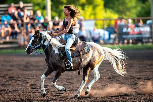 MIKAELA MACKENZIE / FREE PRESS

	
Ari Selman races on her pony, Arcadia, in the Denim &amp; Dust Barrel Racing Series in Carman on Tuesday, Aug. 13, 2024.

For Mike McIntyre story.