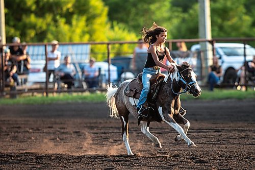 MIKAELA MACKENZIE / FREE PRESS

	
Ari Selman races on her pony, Arcadia, in the Denim &amp; Dust Barrel Racing Series in Carman on Tuesday, Aug. 13, 2024.

For Mike McIntyre story.