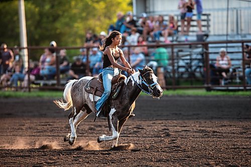 MIKAELA MACKENZIE / FREE PRESS

	
Ari Selman races on her pony, Arcadia, in the Denim &amp; Dust Barrel Racing Series in Carman on Tuesday, Aug. 13, 2024.

For Mike McIntyre story.