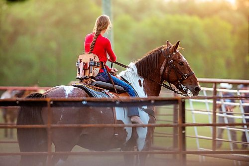 MIKAELA MACKENZIE / FREE PRESS

	
Alyssa Selman and her horse, Duke, after competing at the Denim &amp; Dust Barrel Racing Series in Carman on Tuesday, Aug. 13, 2024.

For Mike McIntyre story.