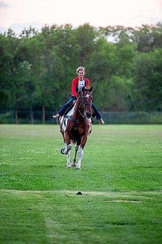 MIKAELA MACKENZIE / FREE PRESS

	
Alyssa Selman goes for a joy ride around the field after competing at the Denim &amp; Dust Barrel Racing Series in Carman on Tuesday, Aug. 13, 2024.

For Mike McIntyre story.