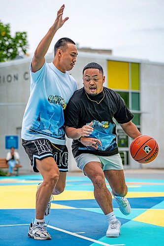 NIC ADAM / FREE PRESS
Joseph Medrano (left) and Calvin Diaz, shown at the Mayfair Recreation Centre&#x2019;s basketball courts Wednesday, are organizing Run it Back, a basketball tournament for high school alumni.
240814 - Wednesday, August 14, 2024.

Reporter: