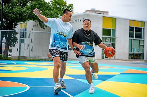 NIC ADAM / FREE PRESS
Joseph Medrano (left) and Calvin Diaz, shown at the Mayfair Recreation Centre&#x2019;s basketball courts Wednesday, are organizing Run it Back, a basketball tournament for high school alumni.
240814 - Wednesday, August 14, 2024.

Reporter: