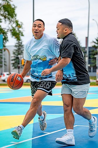 NIC ADAM / FREE PRESS
Joseph Medrano (left) and Calvin Diaz, shown at the Mayfair Recreation Centre&#x2019;s basketball courts Wednesday, are organizing Run it Back, a basketball tournament for high school alumni.
240814 - Wednesday, August 14, 2024.

Reporter: