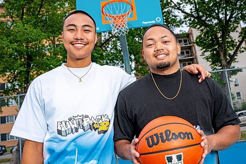 NIC ADAM / FREE PRESS
Joseph Medrano (left) and Calvin Diaz, shown at the Mayfair Recreation Centre&#x2019;s basketball courts Wednesday, are organizing Run it Back, a basketball tournament for high school alumni.
240814 - Wednesday, August 14, 2024.

Reporter: